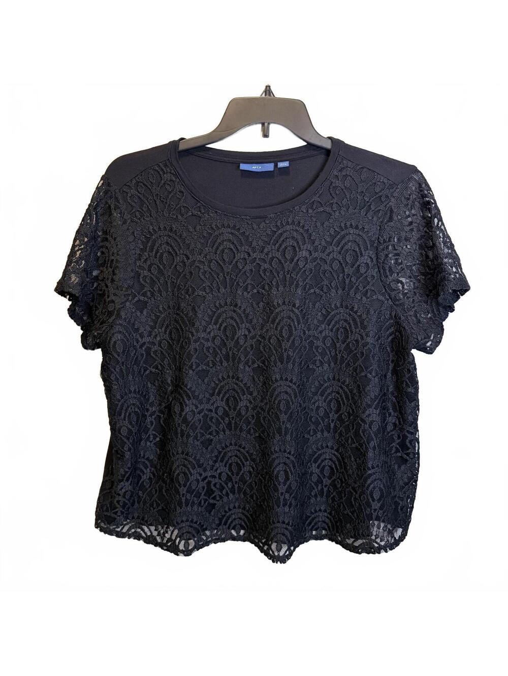 Apt 9 XXL Black Lace Short Sleeve Blouse Plus Size Work Top